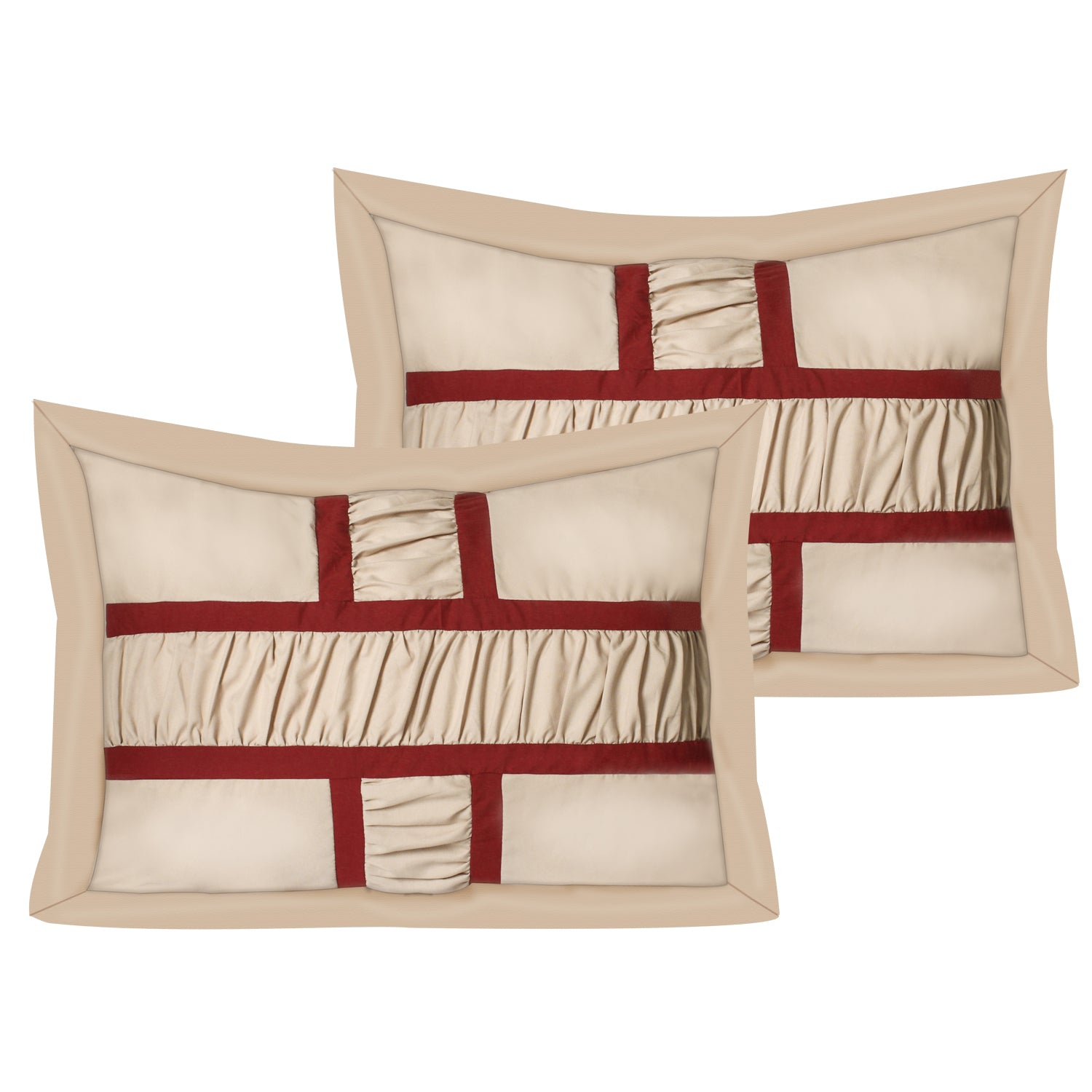 MARMA 7pc TAUPE Bedding Comforter Set. Ruffle & Patchwork, Microfiber Fabric, Fade Resistant, Super Soft, Bed in a Bag