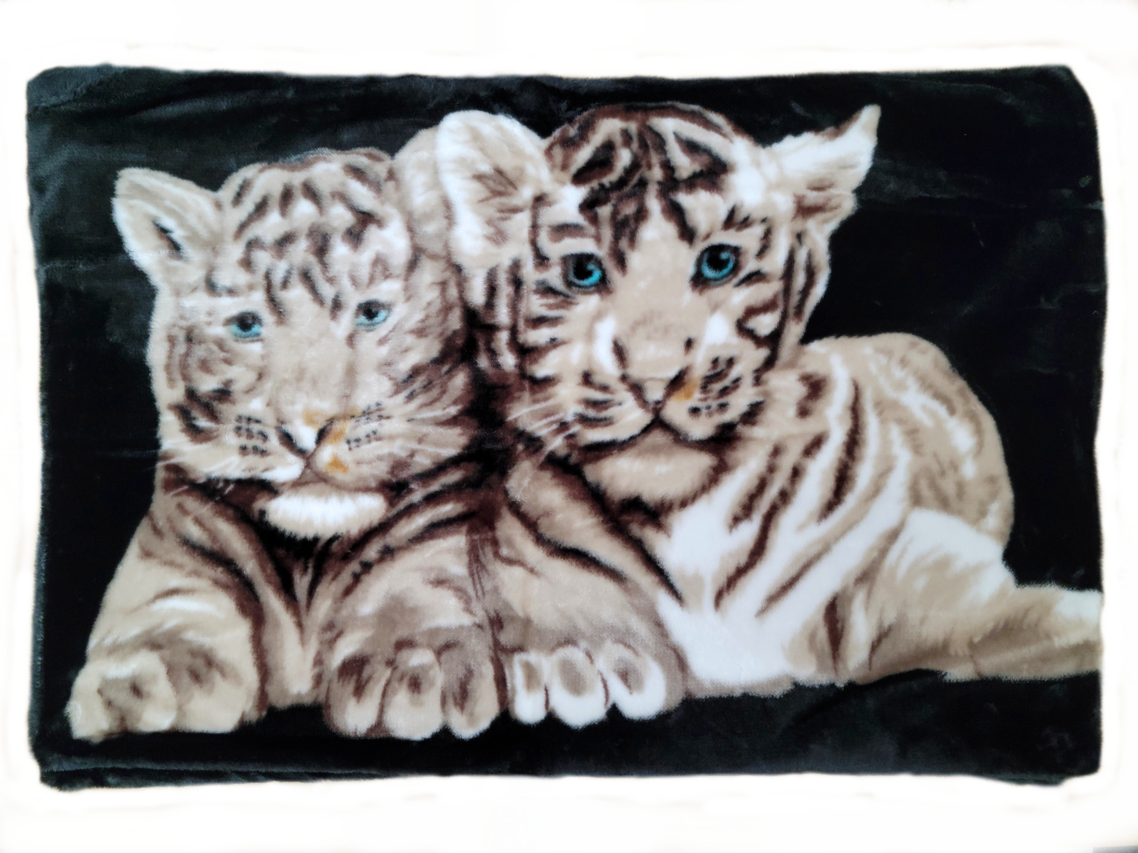 Osaka 3pc White Tigers Fleece Borrego Blanket Double Ply Blanket - Super Soft Warm - Thick and Heavy Plush Blanket - With 2 Pillow Sham