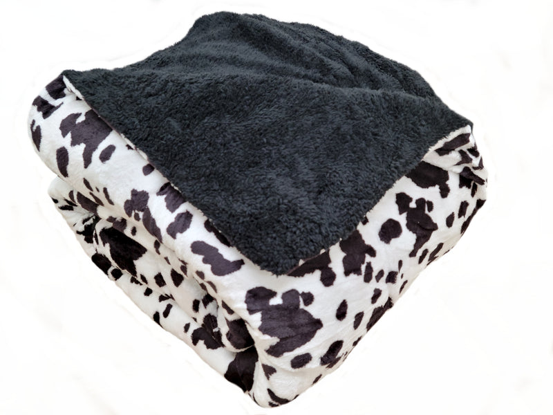 Osaka 3pc Cow Pattern Fleece Borrego Blanket Double Ply Blanket - Super Soft Warm - Thick and Heavy Plush Blanket - With 2 Pillow Sham