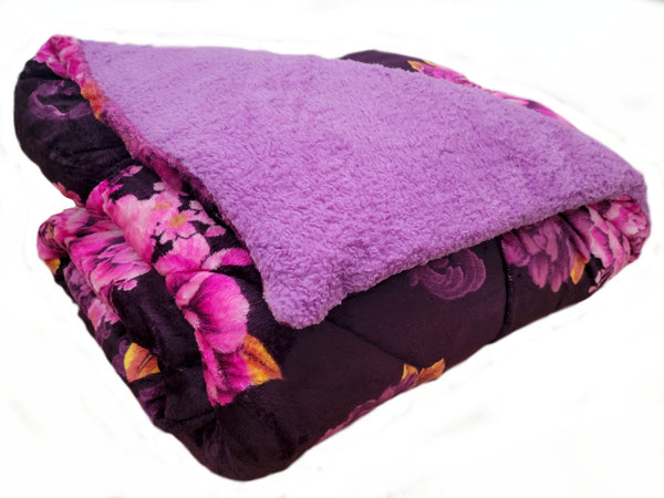 Osaka 3pc Flower Rose Fleece Borrego Blanket Double Ply Blanket - Super Soft Warm - Thick and Heavy Plush Blanket - With 2 Pillow Sham