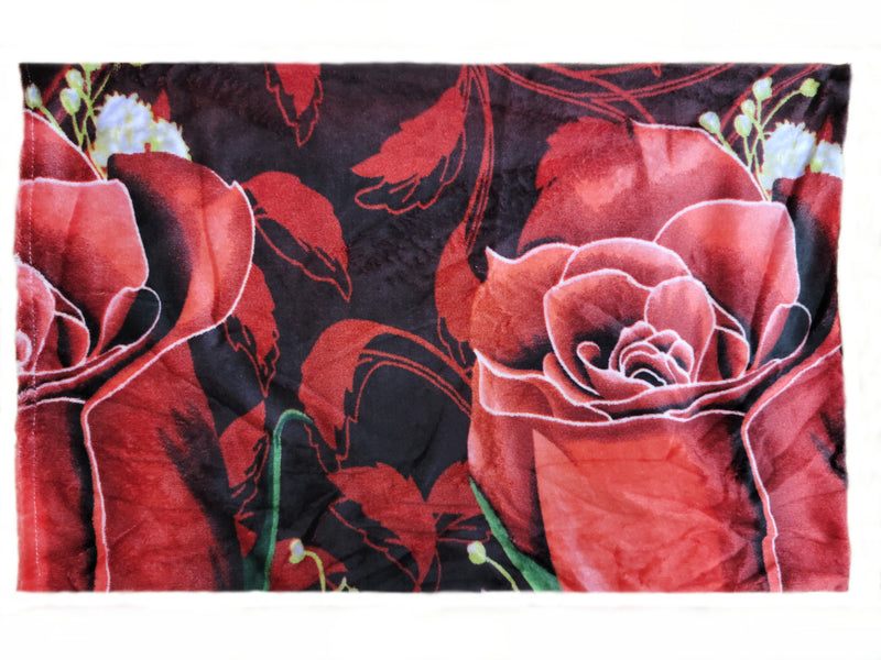 OSAKA 3PC RED ROSE FLEECE BORREGO BLANKET DOUBLE PLY BLANKET - SUPER SOFT WARM - THICK AND HEAVY PLUSH BLANKET - WITH 2 PILLOW SHAM