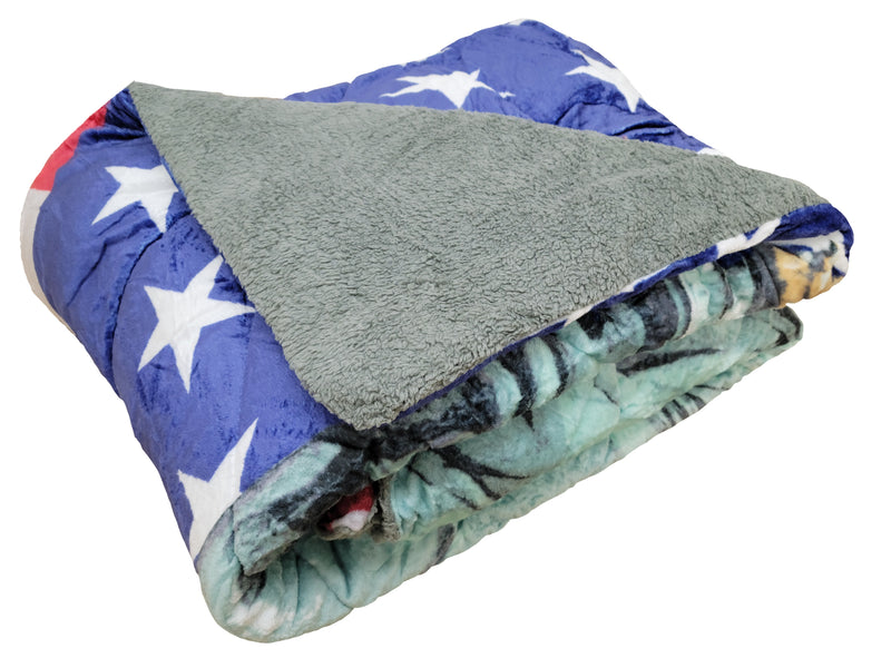 OSAKA 3PC STATUE OF LIBERTY FLEECE BORREGO BLANKET DOUBLE PLY BLANKET - SUPER SOFT WARM - THICK AND HEAVY PLUSH BLANKET - WITH 2 PILLOW SHAM