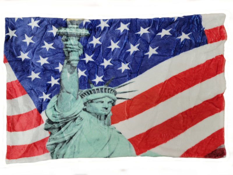 OSAKA 3PC STATUE OF LIBERTY FLEECE BORREGO BLANKET DOUBLE PLY BLANKET - SUPER SOFT WARM - THICK AND HEAVY PLUSH BLANKET - WITH 2 PILLOW SHAM
