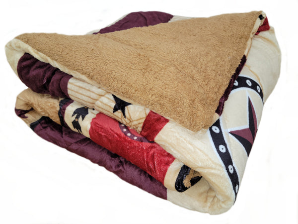 OSAKA 3PC COWBOY FLEECE BORREGO BLANKET DOUBLE PLY BLANKET - SUPER SOFT WARM - THICK AND HEAVY PLUSH BLANKET - WITH 2 PILLOW SHAM