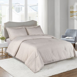 SHEILA 3PC IVORY BEDDING COMFORTER SET. RUFFLE & PATCHWORK, MICROFIBER FABRIC, FADE RESISTANT, SUPER SOFT, BED IN A BAG