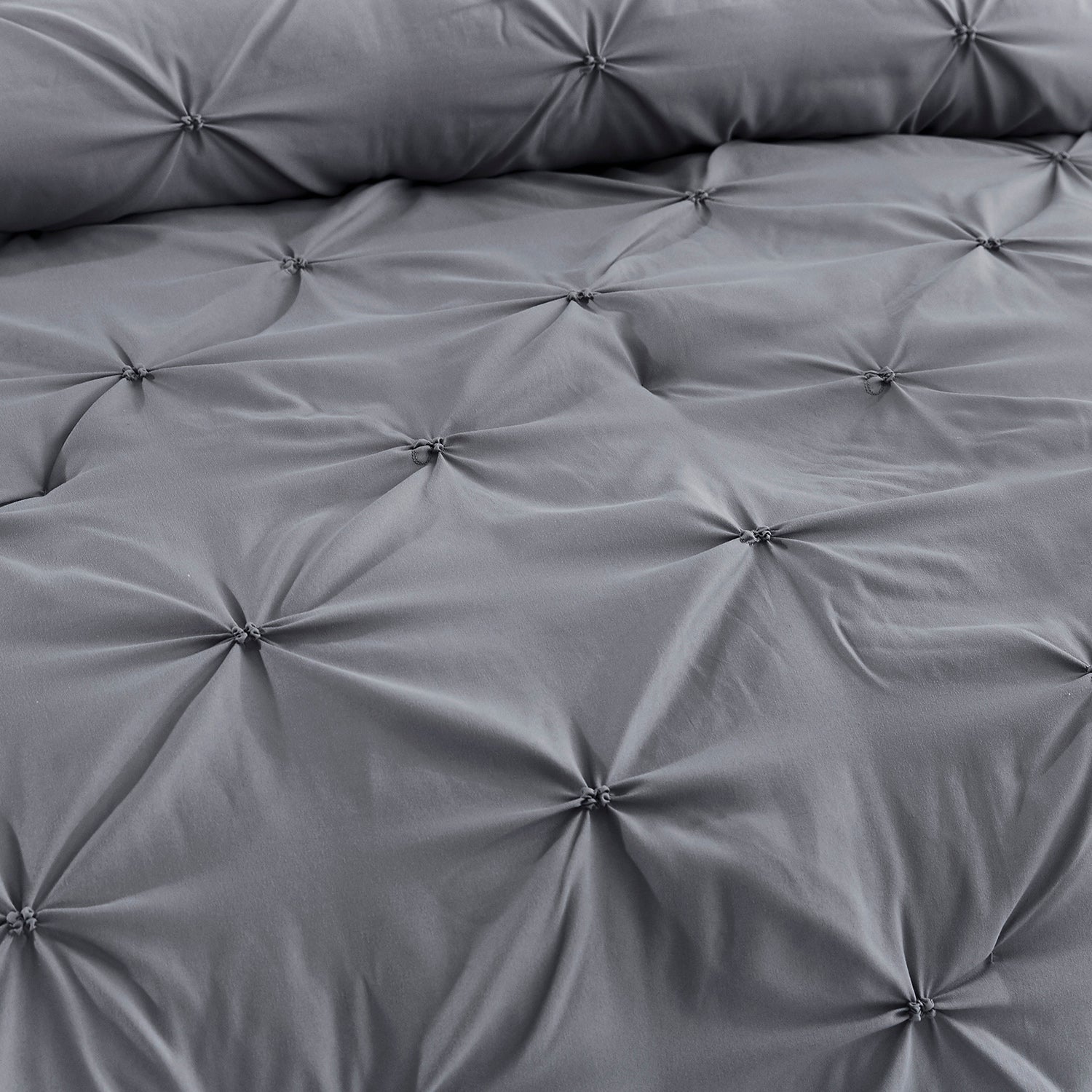 HANIA 5PC GRAY BEDDING COMFORTER SET. RUFFLE & PATCHWORK, MICROFIBER FABRIC, FADE RESISTANT, SUPER SOFT, BED IN A BAG