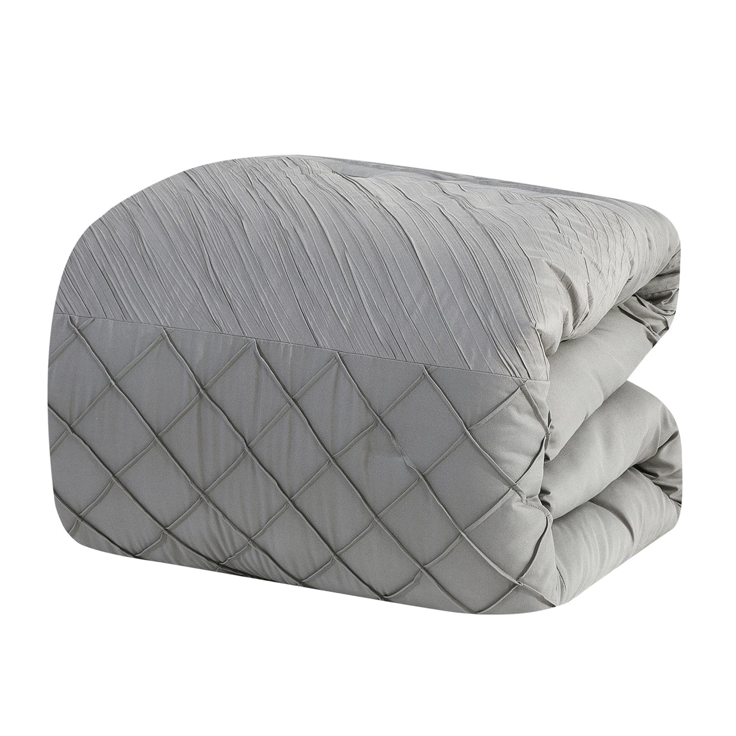 Primolo 7PC BEDDING GRAY COMFORTER SET. RUFFLE & PATCHWORK, MICROFIBER FABRIC, FADE RESISTANT, SUPER SOFT, BED IN A BAG