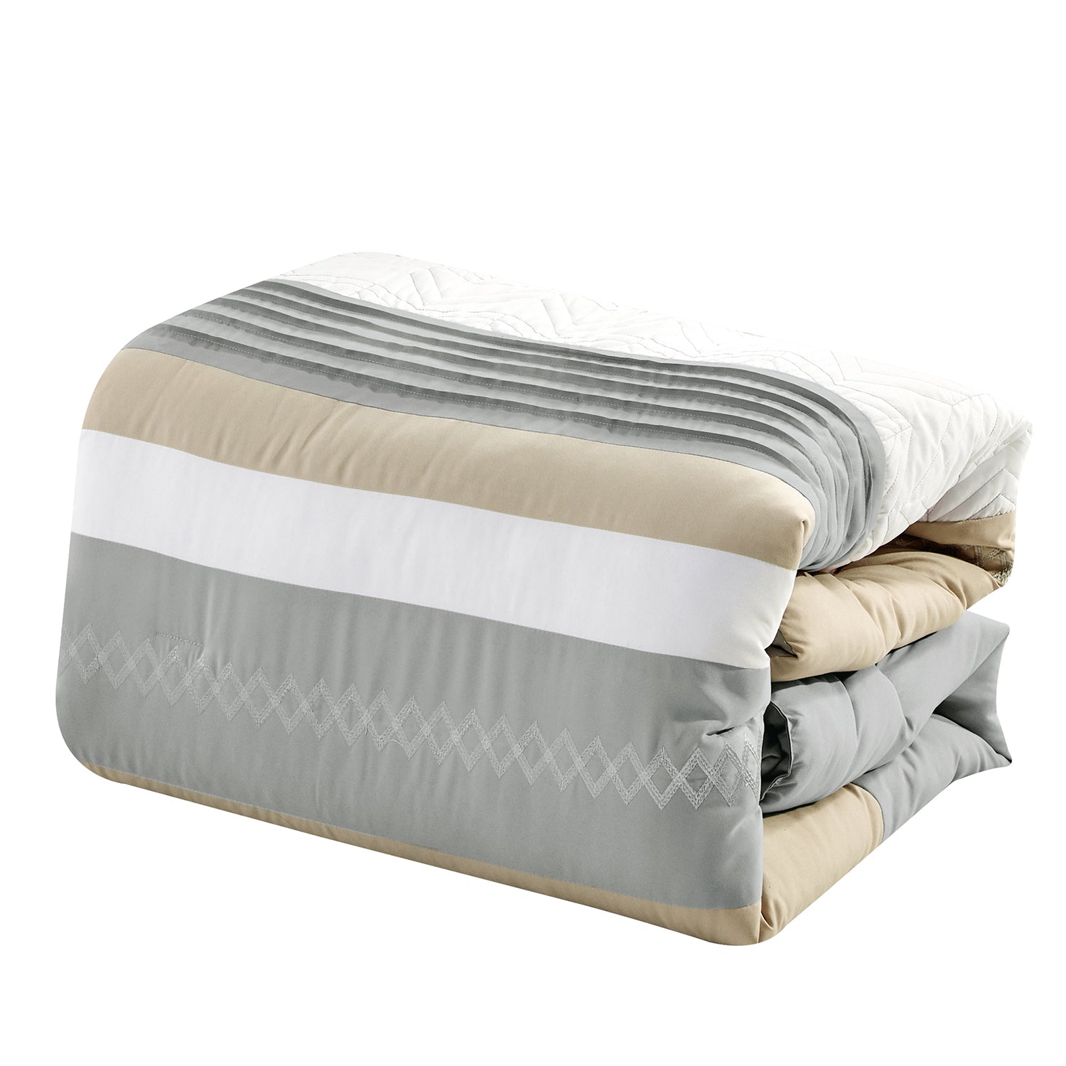 FONTA 7PC BEDDING COMFORTER SET. RUFFLE & PATCHWORK, MICROFIBER FABRIC, FADE RESISTANT, SUPER SOFT, BED IN A BAG