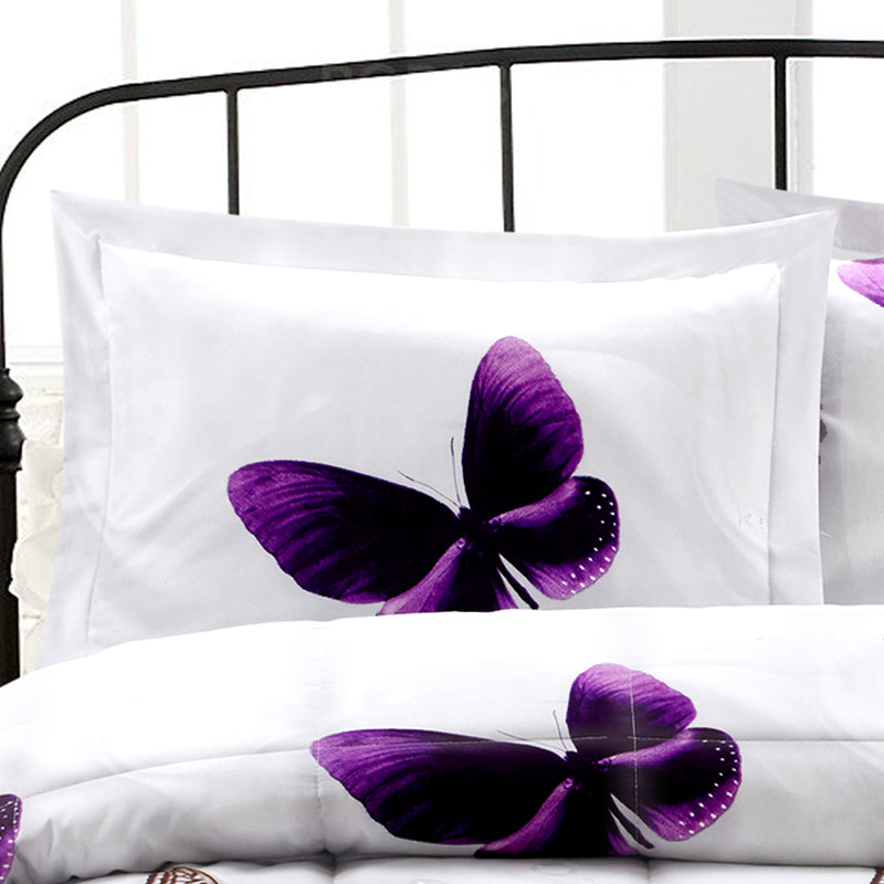 BUTTERFLY ALTERNATIVE DOWN 3PC PRINTED COMFORTER. PERFECT FOR ANY SEASON. ULTRA SOFT MICROFIBER COVER