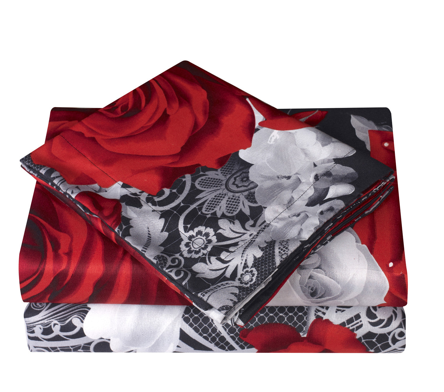 WHITE AND RED ROSE 4PC PRINTED BEDDING SHEET SET - BREATHABLE AND COOLING SHEETS - HOTEL LUXURY - EXTRA SOFT - WRINKLE, FADE, STAIN RESISTANCE