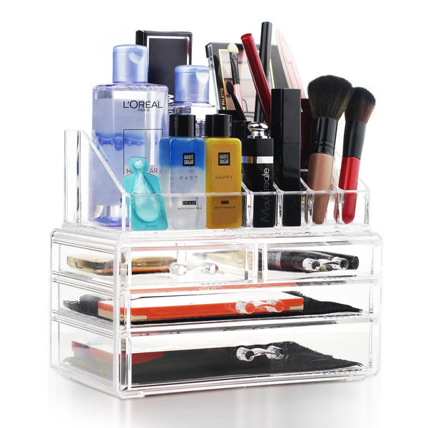 Makeup Organizer and Cosmetic Organizer Acrylic Storage Box Brush Holder Clear Jewelry Organizer Bathroom Vanity Tray