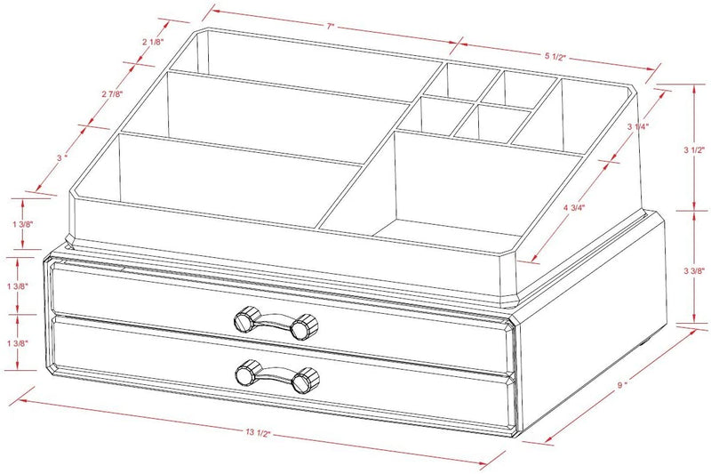 Jewelry and Cosmetic Acrylic Storage, Large Size 13.5x9.0 x 6.9 Inch, Makeup Organizer 2 Sets