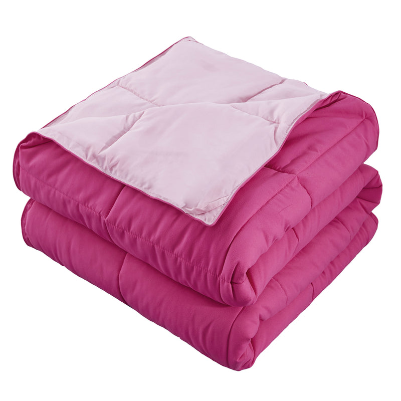 ALTERNATIVE DOWN 3PC REVERSIBLE COMFORTER. PERFECT FOR ANY SEASON. ULTRA SOFT MICROFIBER COVER. PINK / LIGHT PINK