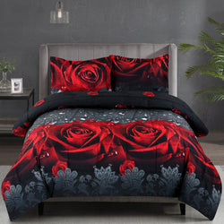 PASSIONATE ROSE ALTERNATIVE DOWN 3PC PRINTED COMFORTER. PERFECT FOR ANY SEASON. ULTRA SOFT MICROFIBER COVER