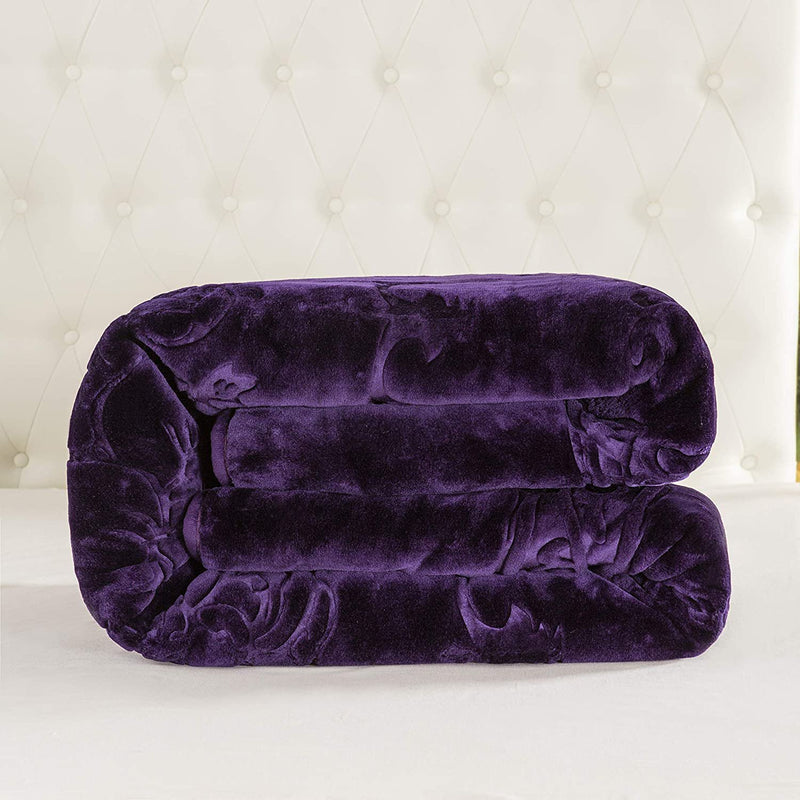 FLORAL EMBOSSING 1PLY WEIGHTED PURPLE BLANKETS - SOLID COLOR DESIGN, WARM HEAVY BLANKET, JUMBO SIZE