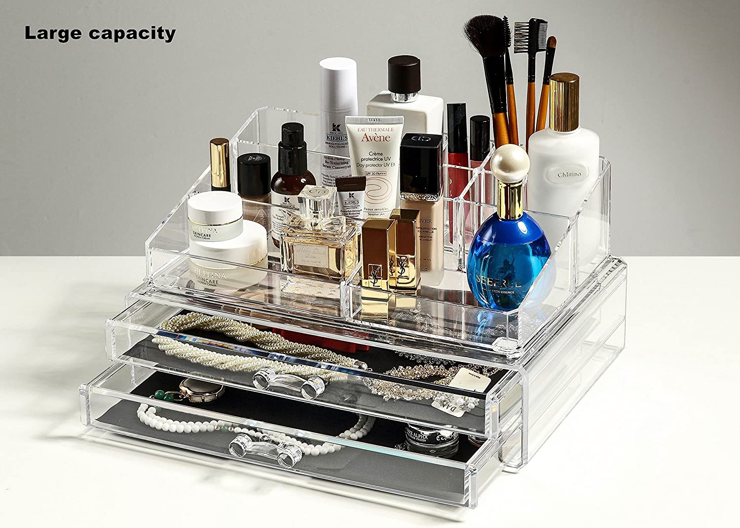 Jewelry and Cosmetic Acrylic Storage, Large Size 13.5x9.0 x 6.9 Inch, Makeup Organizer 2 Sets