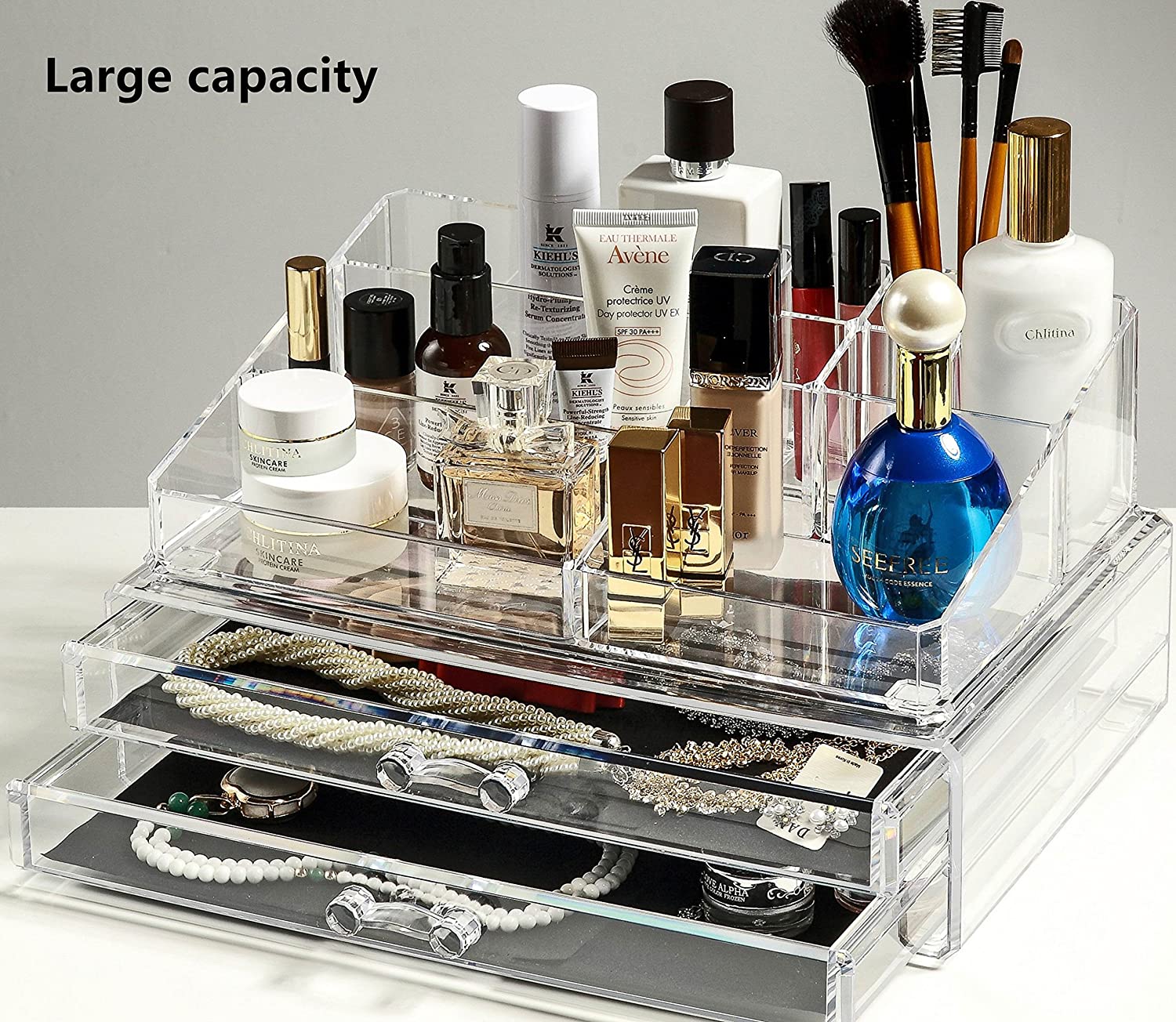 Jewelry and Cosmetic Acrylic Storage Makeup Organizer Set, 13.5W x 9.0D x 6.9H Inch