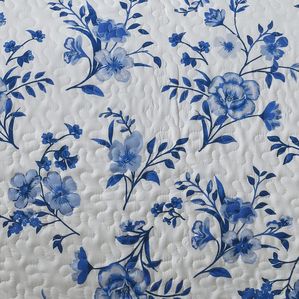 Floral Blue 3pc Bedspread Quilt Set. Stitch Quilted Coverlet Set, Neutral Solid Quilt Set for Bedroom, Microfiber