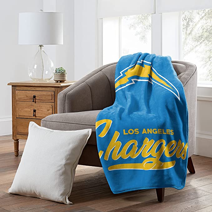 NFL LOS ANGELES CHARGERS RASHCEL THROW BLANKET SUPER SOFT AND COZY WARM. 50X60 INCHES