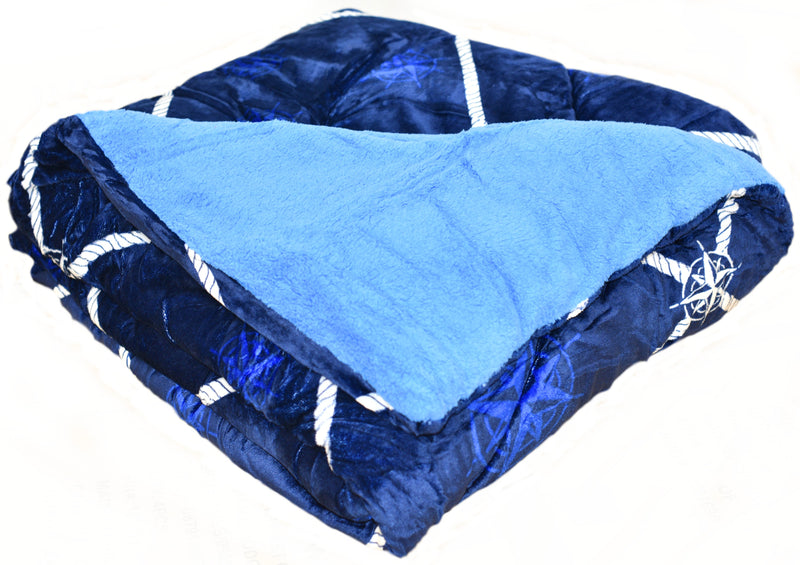 OSAKA 3PC NAVY FLEECE BORREGO BLANKET DOUBLE PLY BLANKET - SUPER SOFT WARM - THICK AND HEAVY PLUSH BLANKET - WITH 2 PILLOW SHAM