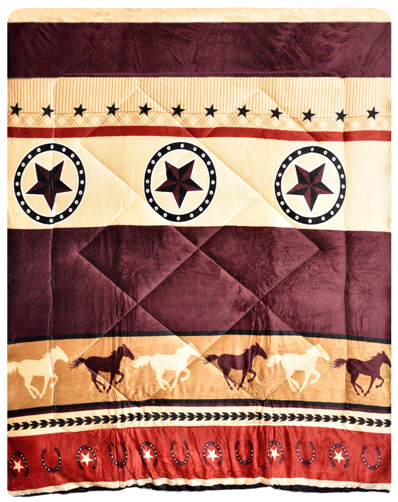 OSAKA 3PC COWBOY FLEECE BORREGO BLANKET DOUBLE PLY BLANKET - SUPER SOFT WARM - THICK AND HEAVY PLUSH BLANKET - WITH 2 PILLOW SHAM