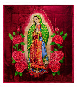 Osaka 3pc Virgin Mary Fleece Borrego Blanket Double Ply Blanket - Super Soft Warm - Thick and Heavy Plush Blanket - With 2 Pillow Sham
