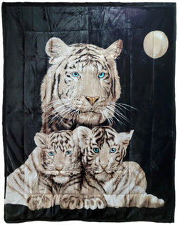 Osaka 3pc White Tigers Fleece Borrego Blanket Double Ply Blanket - Super Soft Warm - Thick and Heavy Plush Blanket - With 2 Pillow Sham