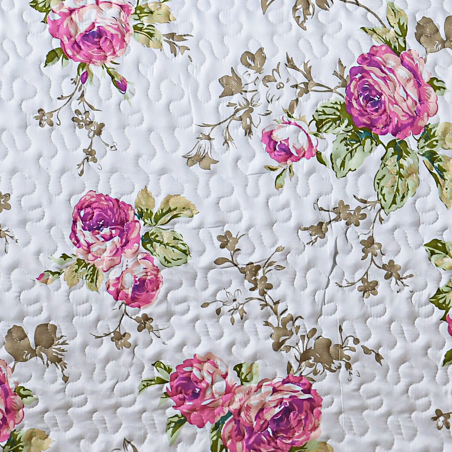 Pink Floral 3pc Bedspread Quilt Set. Stitch Quilted Coverlet Set, Neutral Solid Quilt Set for Bedroom, Microfiber