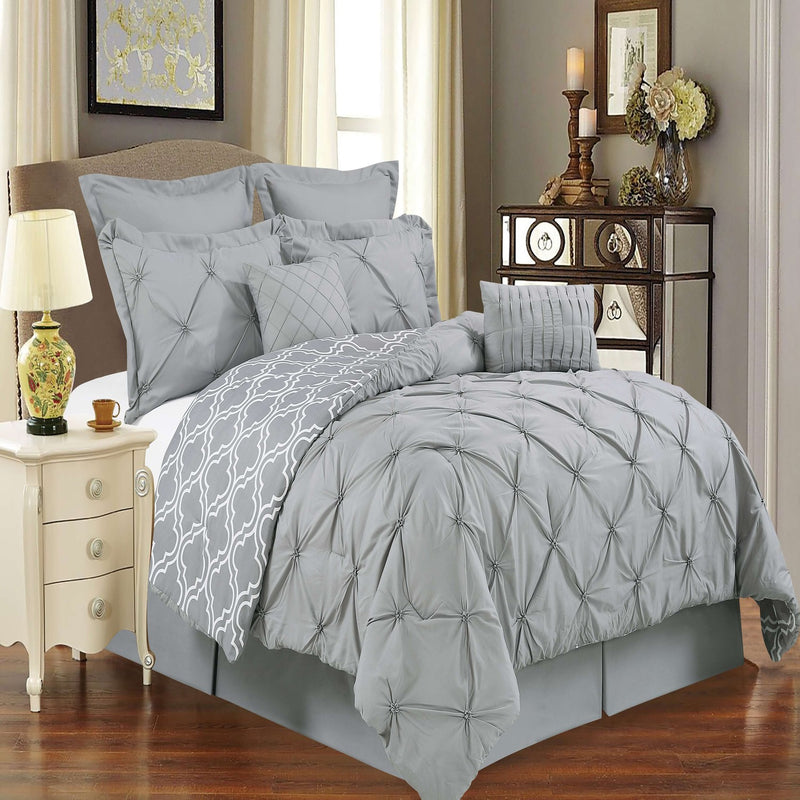 UNIQUE HOME GRAY PLEAT PINCH BEDDING COMFORTER SET. RUFFLE & PATCHWORK, MICROFIBER FABRIC, FADE RESISTANT, SUPER SOFT, BED IN A BAG