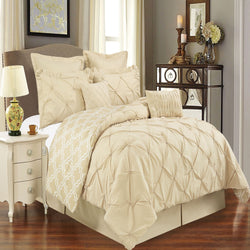 UNIQUE HOME TAUPE PLEAT PINCH BEDDING COMFORTER SET. RUFFLE & PATCHWORK, MICROFIBER FABRIC, FADE RESISTANT, SUPER SOFT, BED IN A BAG