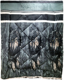 Osaka 3pc Wolf Pack Fleece Borrego Blanket Double Ply Blanket - Super Soft Warm - Thick and Heavy Plush Blanket - With 2 Pillow Sham