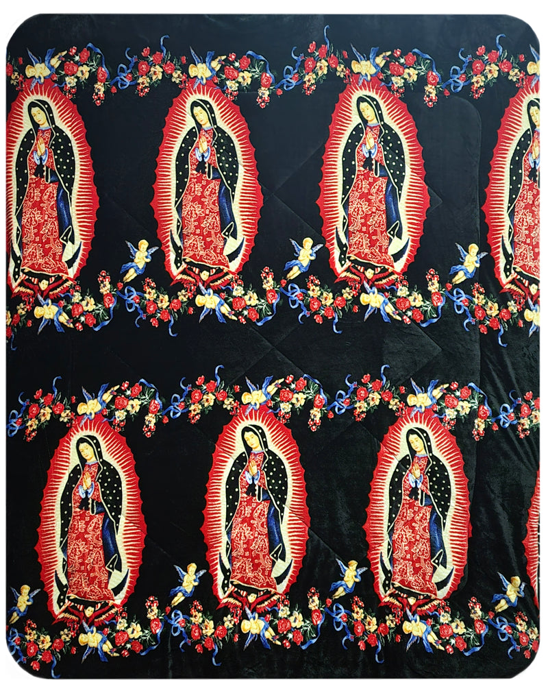 OSAKA 3PC VIRGIN MARY BORREGO BLANKET DOUBLE PLY BLANKET - SUPER SOFT WARM - THICK AND HEAVY PLUSH BLANKET - WITH 2 PILLOW SHAM