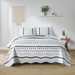 Stripe Abstract White 3pc Bedspread Quilt Set. Stitch Quilted Coverlet Set, Neutral Solid Quilt Set for Bedroom, Microfiber